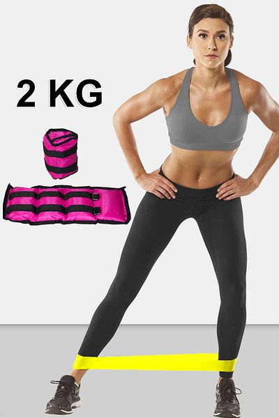 Jet 2 Kg Greutate pentru încheietura mâinii și set de benzi pentru squat aerob 2x2 Kg Greutăți pentru încheietura mâinii Squat Pilates