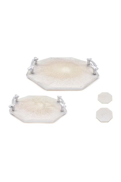 Yavuz Süs Epoxy Octagonal Double Set Engagement & Promise Tray Silver