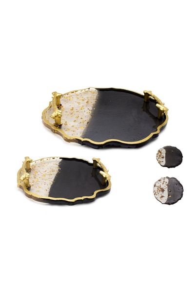 Yavuz Süs Black Epoxy Serrated Double Set Engagement & Promise Tray Gold