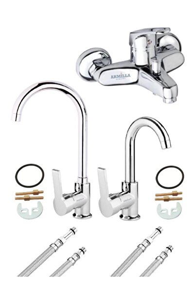 ARMİLLA ARMATÜR Sıcak Soğuk Çift Su Girişli Delta Lüx Gövde 3'lü Banyo - Lava...