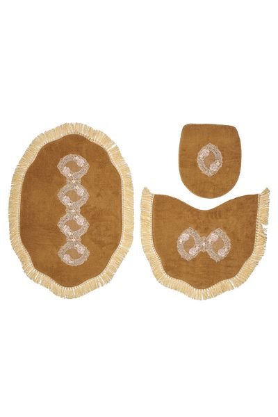 Alanur Home Queen Ivy Shaped Embroidered Bathroom 3-Piece Toilet Set Light Brown