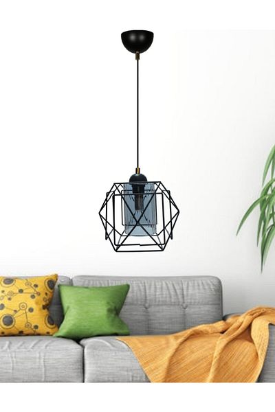 MŞ Aydınlatma Titan Black Single Chandelier with Smoked Glass