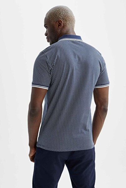 DeFacto Сlim Fit Поло з коротким рукавом з візерунком та коміром з бавовняної трикотажної тканини