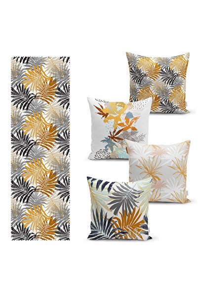 Realhomes Set de 4 huse de pernă cu design tropical de toamnă și 1 pasaj