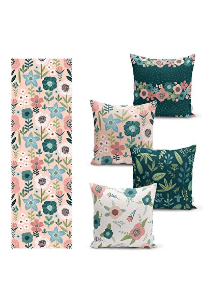 Realhomes Set de 4 huse de pernă cu design tropical tropical colorat și 1 pasaj