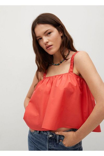 MANGO Woman Erdbeerrotes Crop-Top für Damen aus Baumwolle