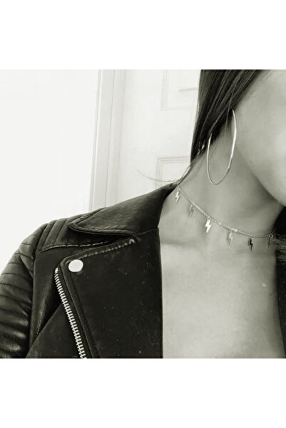 Nishstyle Şimşek Aksesuarlı Gümüş Renk Choker Zincir Kolye