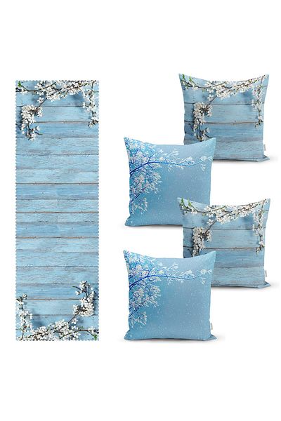 Realhomes Set de 4 huse de pernă proiectat Blue Harmony și 1 pasaj