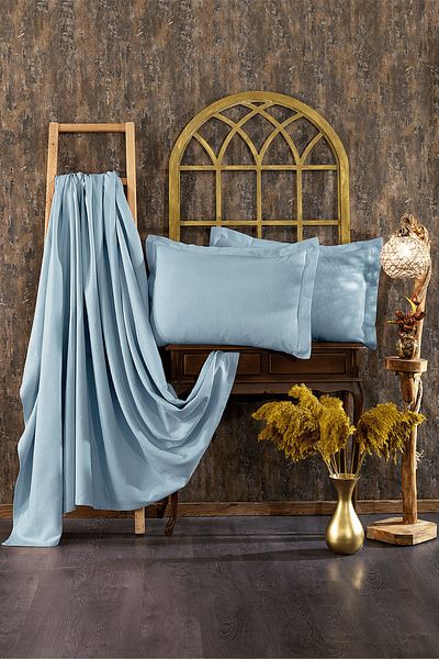Minelya Home Collection Set cuvertură de pat și fețe de pernă, 3 bucăți, 100% bumbac Mimoza albastru