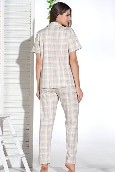 Sevim Γυναικείο ροζ καρό σετ πιτζάμες 12828