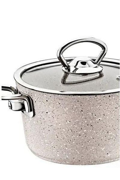 OMS PASLANMAZ Oms Granite Gray 16 X 8 Cm Casserole Pot with Glass Lid