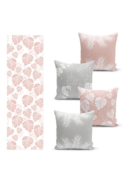 Realhomes Set de 4 huse de pernă cu design roz tropical și 1 pasaj