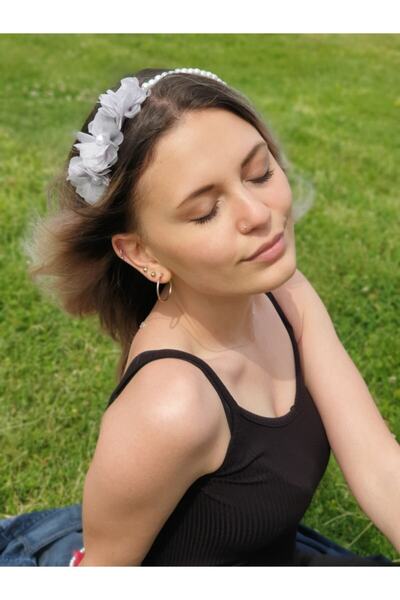 Melkady Aksesuar Melkady 233 Сив - Перлена корона от цветя, Корона за след ра...