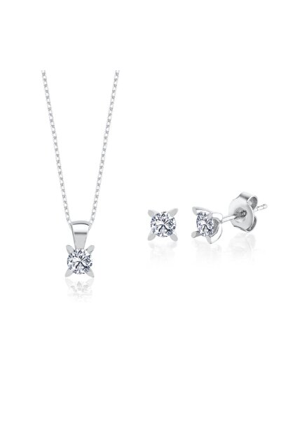 Effective Diamond 0.75 Karat Markiz Esinti Ikili Tektaş Gümüş Set