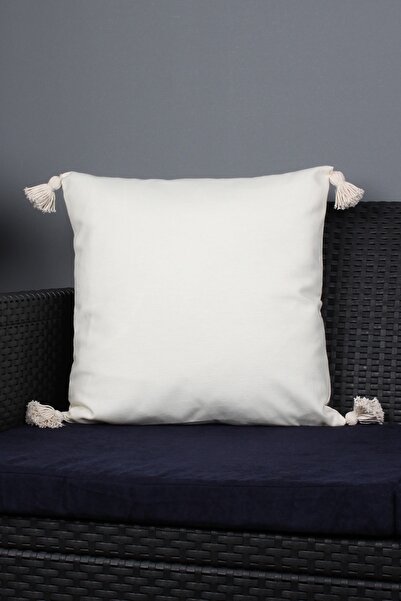 Bc Home غطاء وسادة مزخرف مزين بشراشيب - كريمي