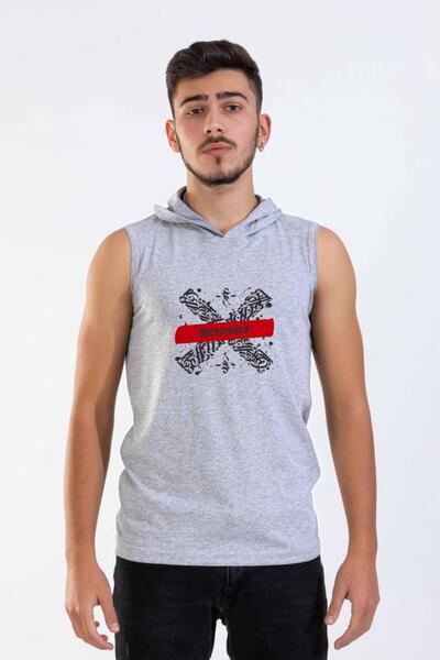 Raf Coll Αμάνικο μπλουζάκι Unisex Grey Melange με κουκούλα