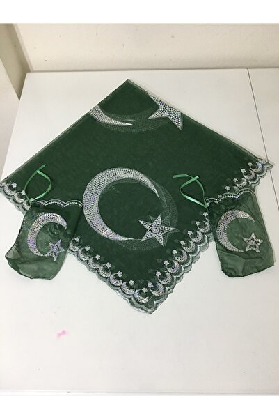 ZEYMERADE Yeşil Damat Sağdıç Kına Omuz Örtüsü Şalı Eldivenli Pullu Ayyıldız Motifli