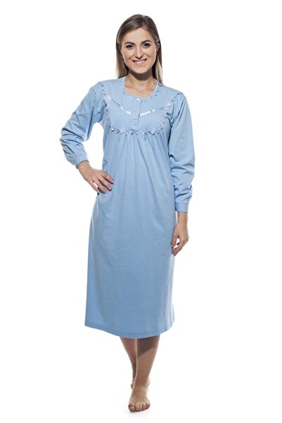 AYSUN TEKSTİL Ποιοτικό νυχτικό από βαμβακερό φαρδύ κοστούμι με μονόχρωμα μανί...