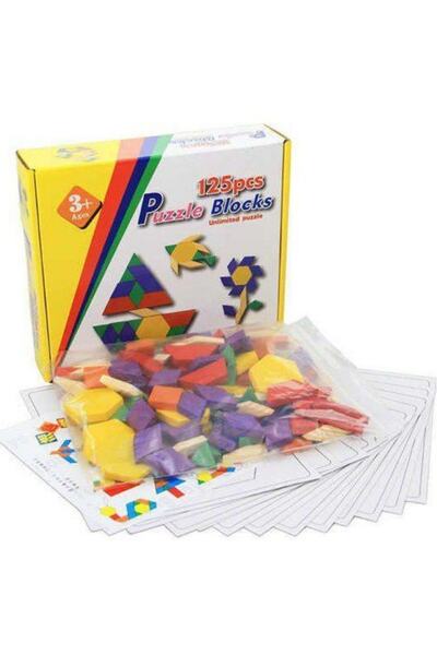 HAMAHA Hambag 125 Parça Ahşap Eğitici Tangram Puzzle Blok Seti - Eğitici Ahşap Oyuncaklar