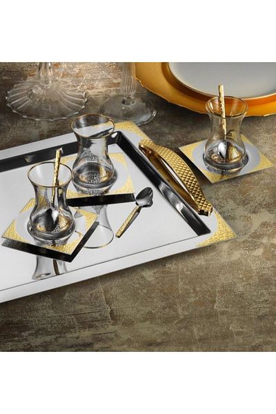 ÖzSa Home Islamoğlu 18/10 Stainless Steel Ottoman Gold Tea Set 37 Pieces