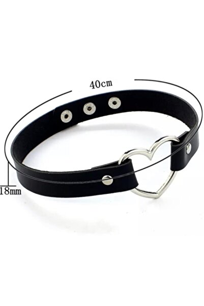 AlpCollection Black Leather Chocker Heart Choker Necklace Jewelry 35 cm