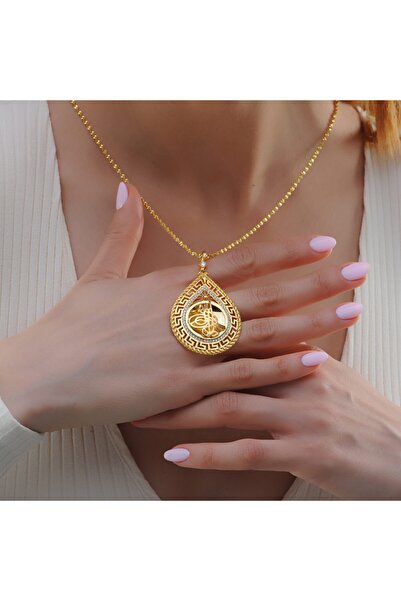 barisiva gold Kemer Halatlı Zikzak Tuğralı Kolye