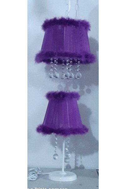 TEKAY AYDINLATMA Yatak Odası Mor Tüylü Taşlı Avize Abajur