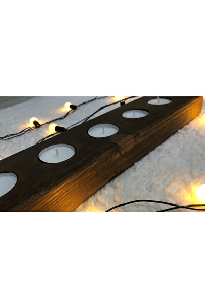 O&A WOOD 5'li 40 Cm Dekoratif Doğal Ahşap Yatay Kütük Tealight Mumluk +5 Adet Tealight Mum Dahil