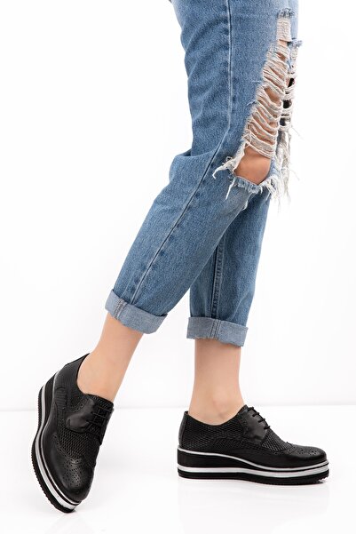 Elile Shoes Hakiki Deri Büyük Numara Kadın Oxford Ayakkabı 41-42 Numara