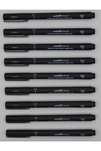 UNİ-BALL Uni Pin Teknik Çizim Kalemi Siyah Keçe Uçlu 0.1,2,3,4,5,6,7,8,9mm