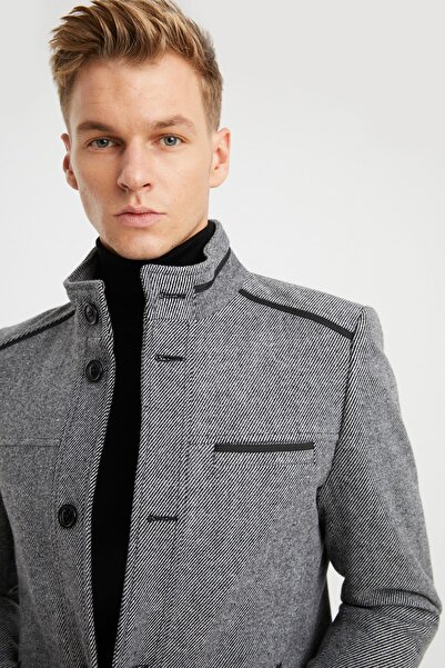 DYNAMO Ανδρικό παλτό με γκρι καπιτονέ με επένδυση από μαλλί ανάμεικτο κασμίρ