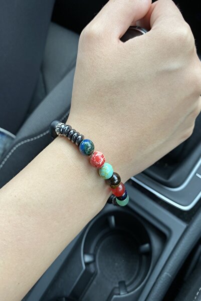 axexuar 7 Chakra Natural Stone Chakra Balance Bracelet Onyx, Turquoise, Aventurine, Tiger Eye, Agate, Azurite, Quartz,