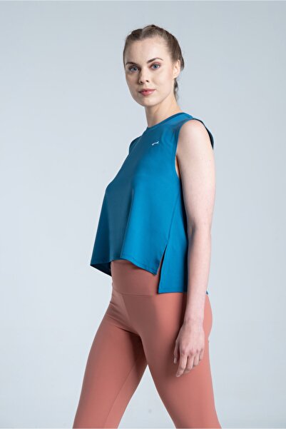 Vienfit Kadın Yırtmaç Detaylı Spor Tshirt - Speed Spor Atlet - Tank Top Teal