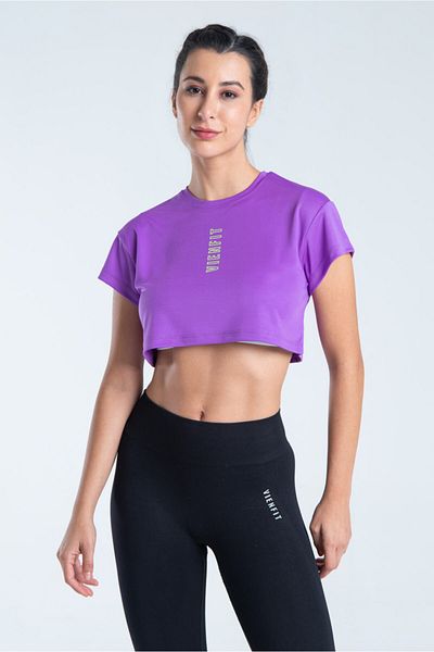Vienfit Women's Short Printed Sports Tshirt - Graphic Crop Top Purple
