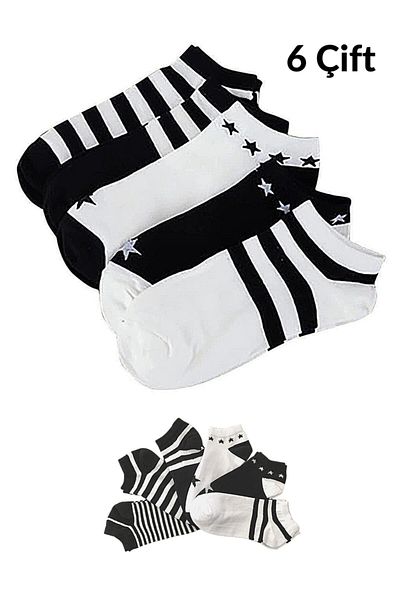socksbox Дамски черно-бели шарени къси чорапи / 6 чифта