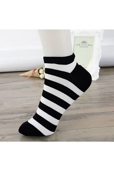socksbox Дамски черно-бели шарени къси чорапи / 6 чифта