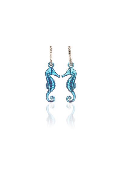 Leerybee Chrome Shiny Blue Sea Horse Earrings