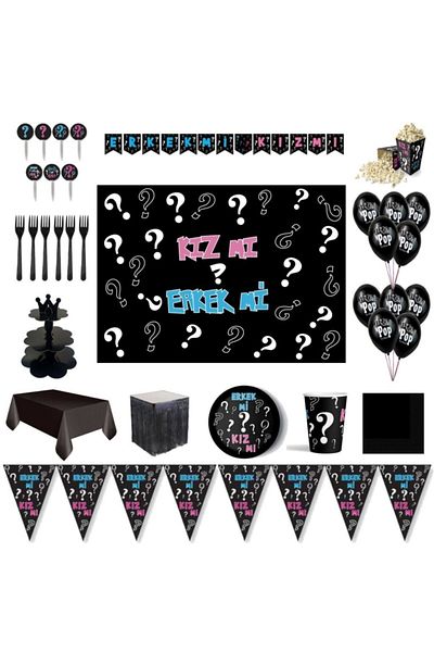 Parti Furyası 24 Person Luxury Party Ornaments with Gender Reveal Banner