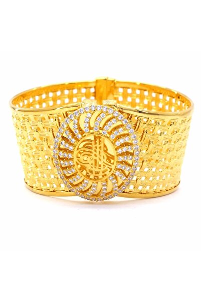 FerizZ İmitasyon Trabzon Hasırı Altın Kaplama Sepet Örme Tuğralı Kelepçe BLZ-204