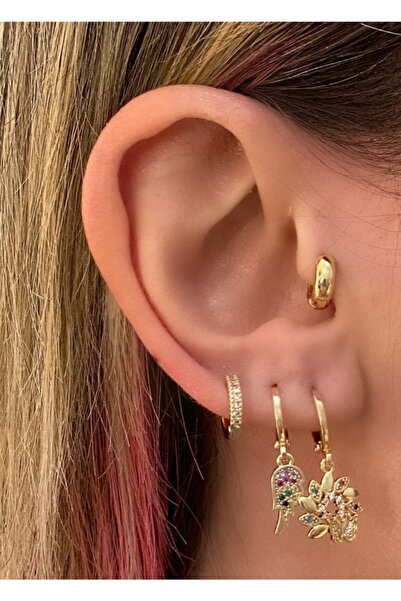 Markiz Takı نموذج حلق ثلاثي على شكل زهرة مرصعة بالأحجار الملونة للنساء