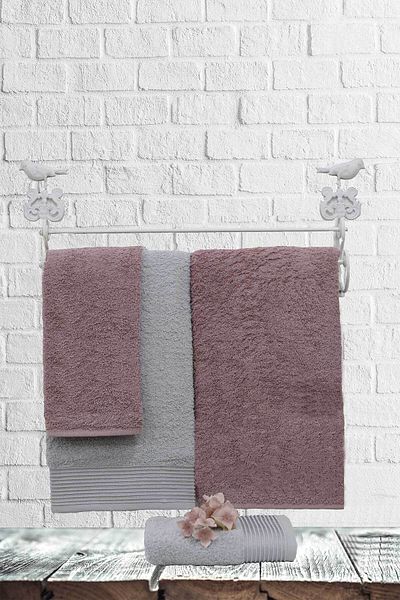 Elart Turkish Bath Towel Set 100% Cotton 4 Pieces Natural Dried Rose