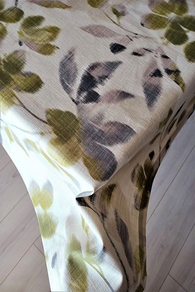eno concept Raw Linen Premium Quality Linen Pastel Leaf Patterned Table Cloth