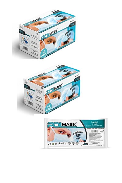 PolMask Maske 3 Katlı Koruma Meltblown'lu|tek Tek Steril Paketli|2x50 100 Ade...