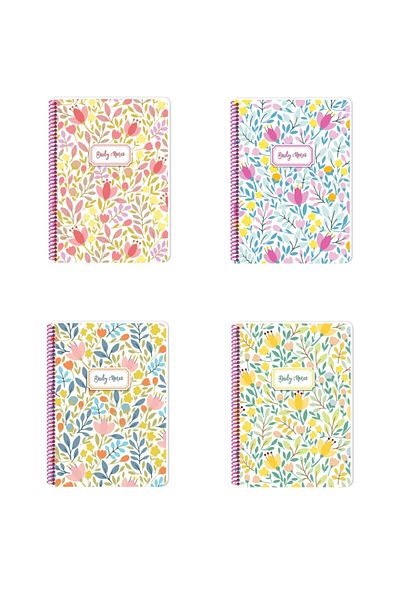 KESKİN COLOR Medium Size 80 Sheets Checked Patterned Cardboard Cover Notebook 4 Pieces