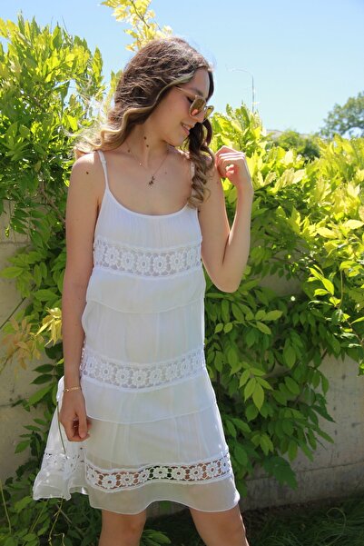 Bohemian Women's White Adjustable Strap Natural Dress