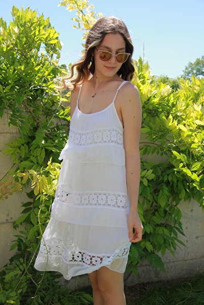 Bohemian Women's White Adjustable Strap Natural Dress