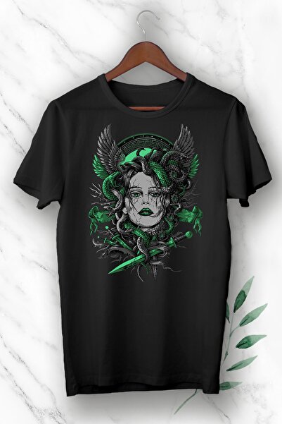 perseusshopping Tricou cu imprimeu cu Statuie Medusa Mitologie Neagră unisex
