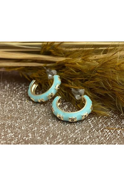 Markiz Takı Aqua Green Enamel Hoop Earrings (Inner Diameter 1 cm)