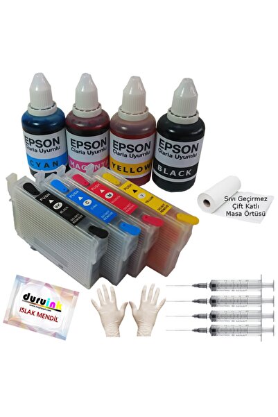 Duruink Epson T1281 T1284 Uyumlu Kolay Dolan Kartuş+4x50ml Mürekkep 4 Renk (d...