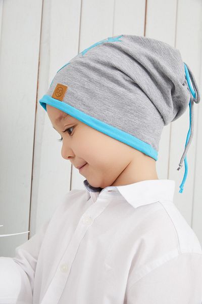 Babygiz Boy's Gray Blue Star Hat Beanie Soft Double Layer 100% Natural Cotton Combed Cotton